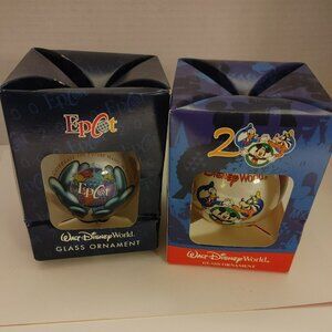 2000 Walt Disney World Epcot Glass Ornaments Set Of 2